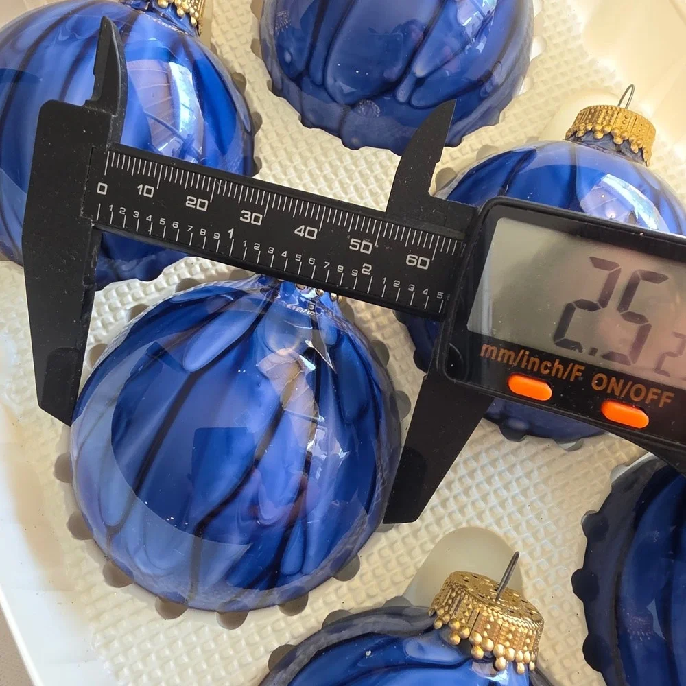 VTG Christmas by Krebs Cobalt Blue Drip Marbled Glass Ornaments Set of 6 2.5in